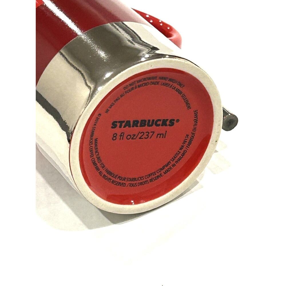 Starbucks 2014 Coffee Mug Tea Cup 8 Oz. Red and Metallic Silver with Spoon - Picture 2 of 3